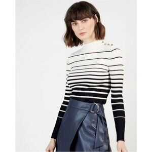Ted Baker Wanada Stripe Mock Neck Sweater White Size TED 2/ US 6